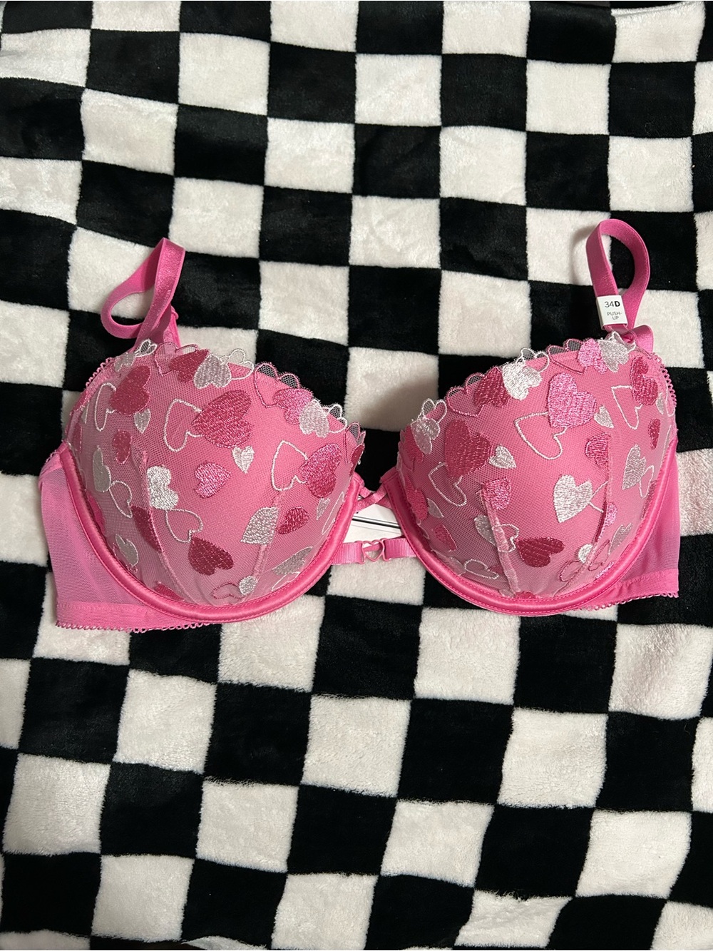 PINK Victoria's Secret Push-Up Balconette Bra Pink Heart Embroidered 34D NWT!